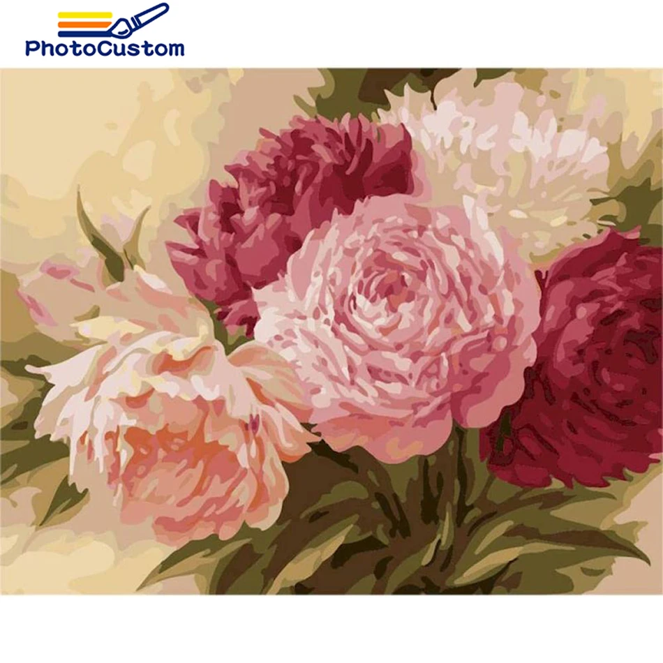 

PhotoCustom Oil Painting By Number Set Flower Diy On Canvas With Frame Handmade For Adults Picture Of Coloring By Number Decor