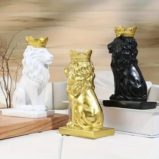 Statue de Lion créative, couronne de Lion, cadeau d'art fait à la main, décoration de bureau, salon, bureau, décoration de la maison 2