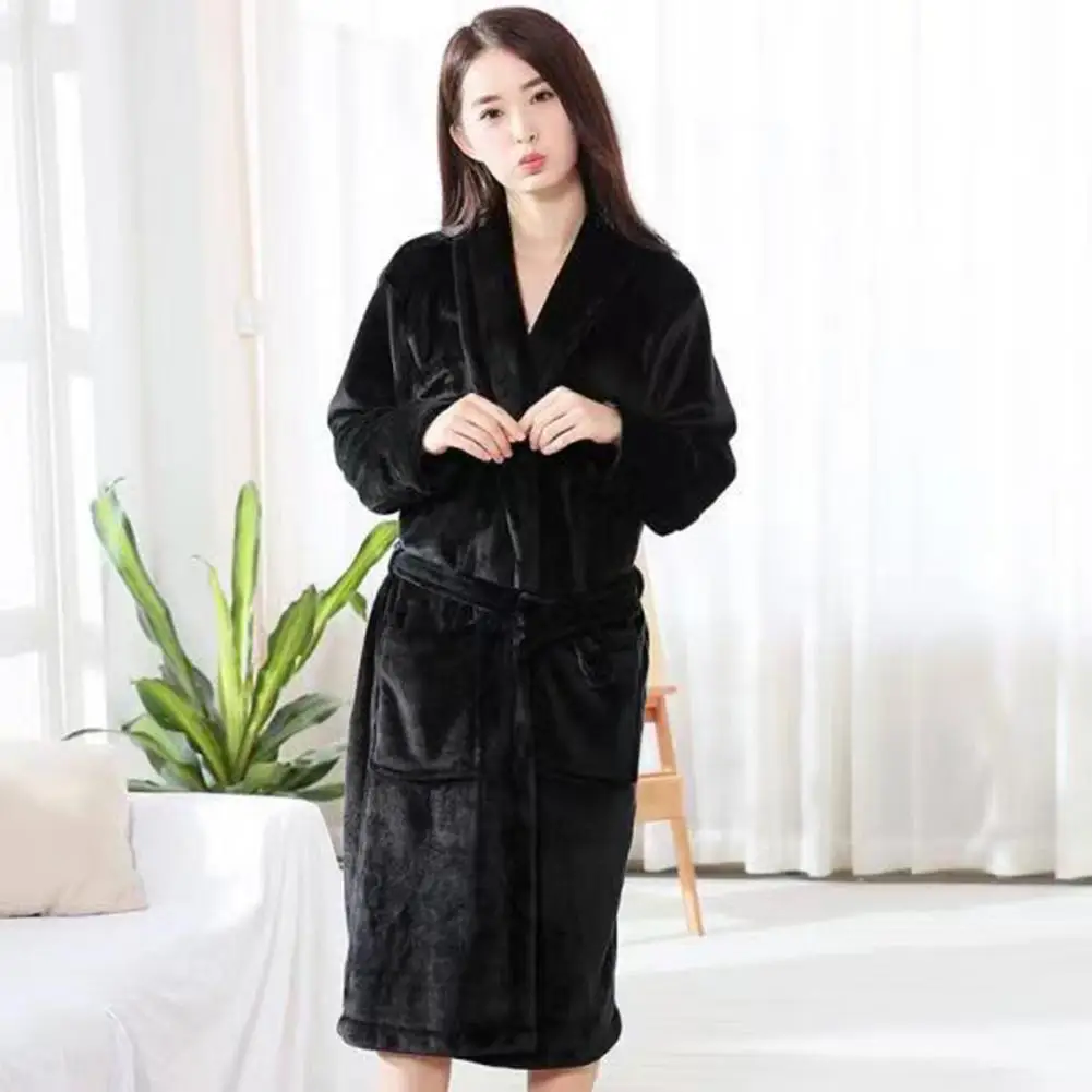 

Soft Fluffy Bathrobe Cozy Unisex Winter Bathrobe with Lace Up Design Warm Water Absorbent Nightgown with Pockets for Ultimate