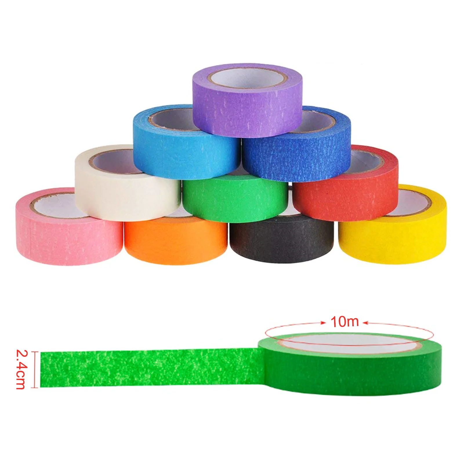 10 Pcs 10 Colors Mini 20m Colorful Masking Tape Rainbow Colors for