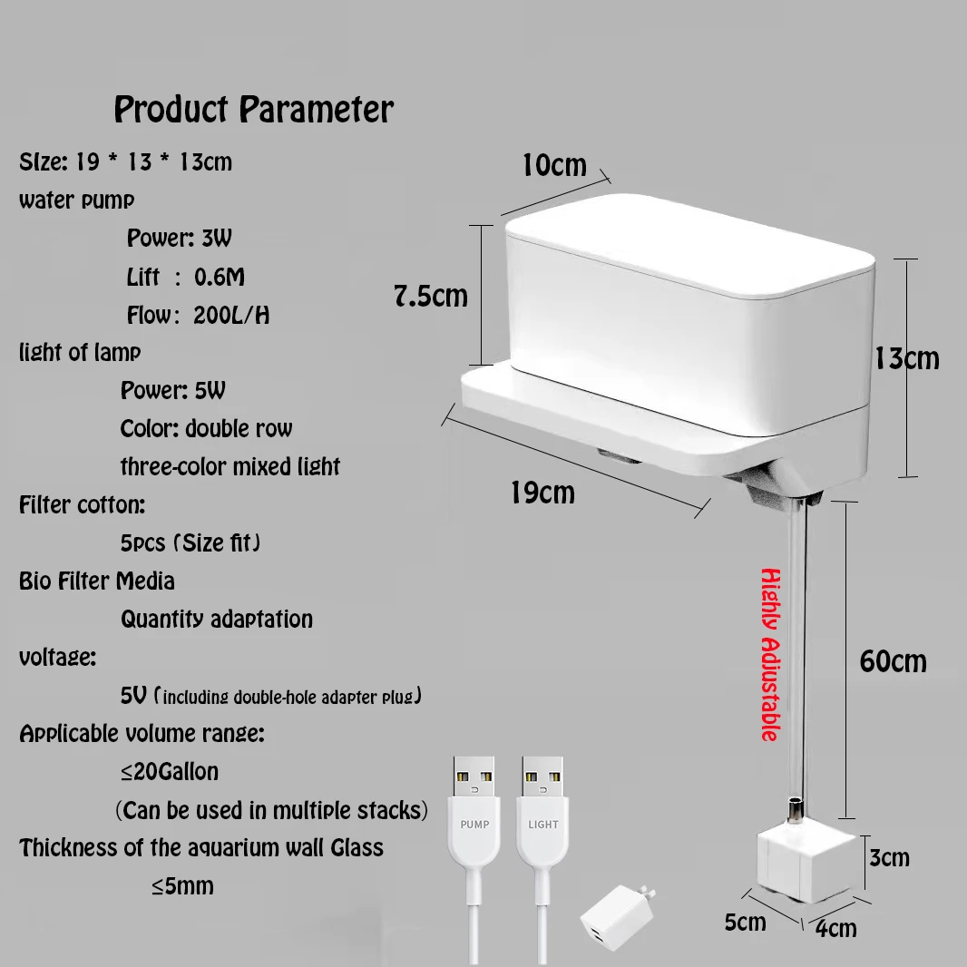 Aquarium Fish Tank Filter with Light for Fish and Plant Created by Using Advance Independent Multi-Layer Filter Unit 5V USB Plug silent aquarium air pump Aquariums & Tanks