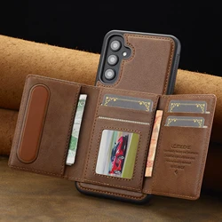 Premium Detachable Magnetic Wallet Stand Case - PU Leather Cover - Galaxy A17 5G (Brown)