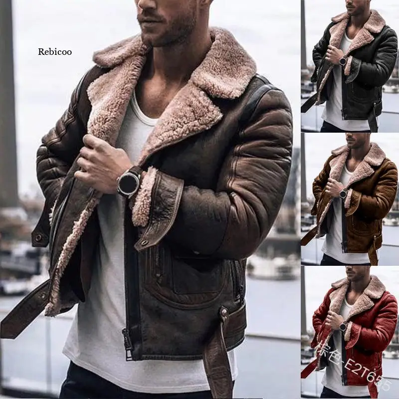 

Winter Jacket Men Imitation Leather Jacket Biker Motorcycle Zipper Long Sleeve Coat Top Streetwear Leather Jacket Men Coat