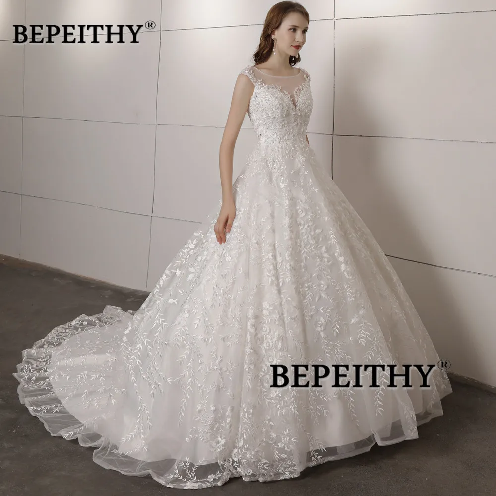 BEPEITHY Customized Lace Wedding Dress Court Train For Women Bride 2023 Sleeveless Princess Bridal Ball Gown Vestidos De Novias 3