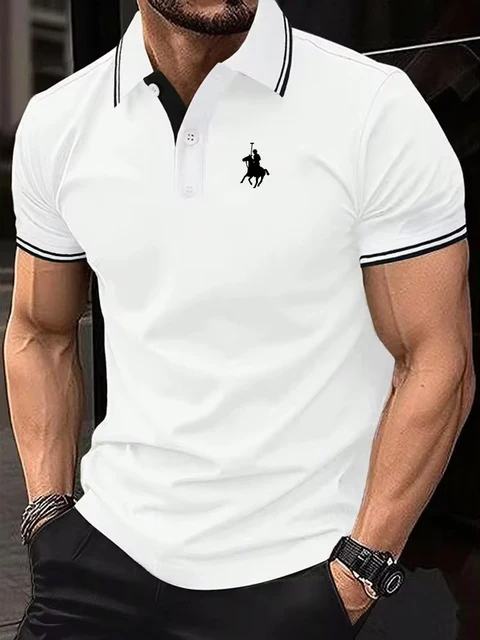 Men's Golf Shirt Polo Shirt Work Casual Lapel Short Sleeve Basic Modern Color Block Patchwork Spring & Summer Regular Fit 4