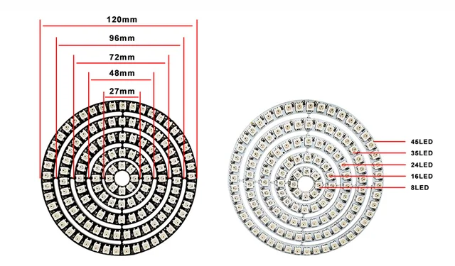 WS2812B LED Ring Kit 8/16/24/35/45Leds Pixel SP110E Controller Package RGB  Individul AddressabIe WS2812b IC BuiIt-in Lights DC5V