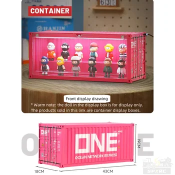 Simulazione Contenitore di trasporto 20ft 1:14 Modello di auto giocattolo per camion di grandi dimensioni con luce a led Vetrina trasparente Pop-Mart Toy Figure Doll