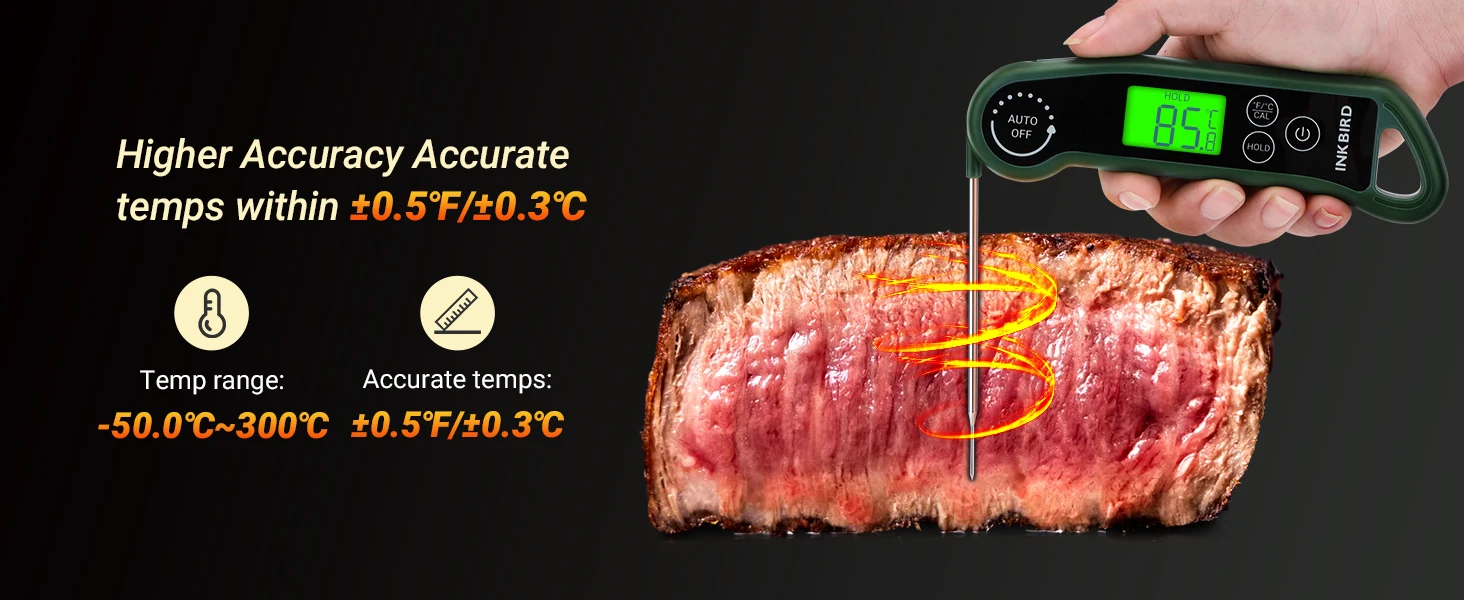 RHT-11K Instant Read Meat Thermometer, 0.5s Fast, ±0.3℃ Accurate, IPX5 Waterproo