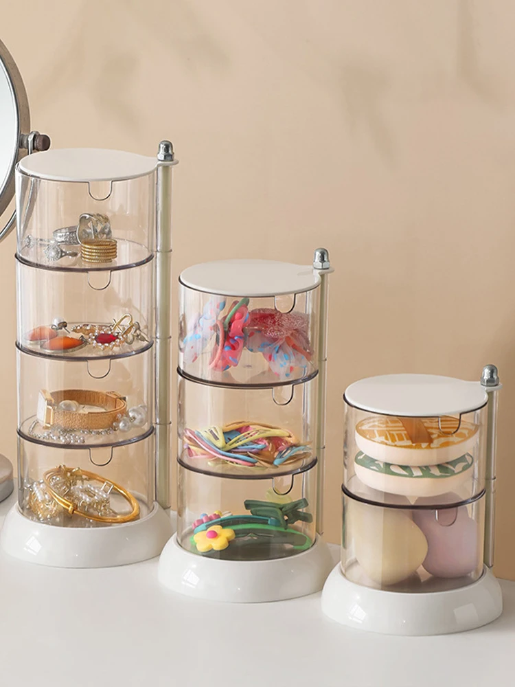 Jewelry Box Transparent Rotating Multi-layer Storage Box Earrings Necklace Bracelet Headband Jewelry Box 360 Degree Dust-proof