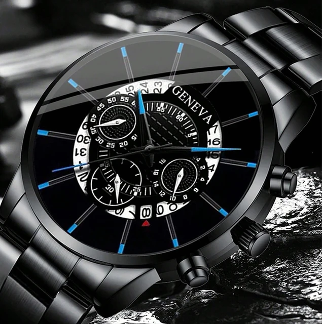 Mode Herren Edelstahl Uhren Luxus Quarz Armbanduhr Kalender Männer