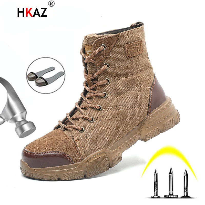 

HKAZ Combat Boot Men Women Boots Work Boots Anti-smashing Steel Toe Cap Hiking Shoes Indestructible Safety Shoes Work Shoes F611