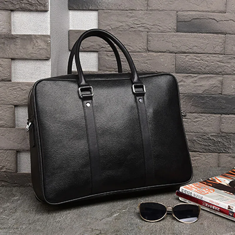 

AETOO Men's leather handbag Double zipper cowhide Fashion Bag Business Head layer cowhide Briefcase Single shoulder cross-body