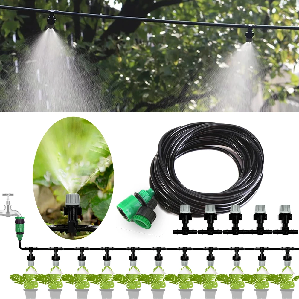 Garden Irrigation Kits 10Meters 10 Sprinklers Nozzles Water Sprayer Misting Fog Cooling Nozzle System