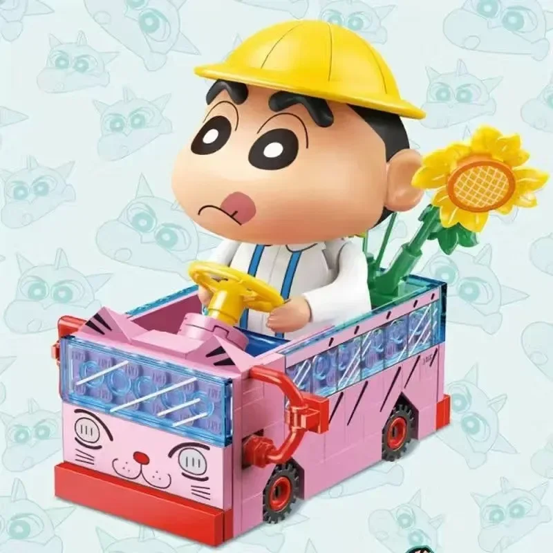 

New Keeppley Crayon Shin Chan Mini School Bus Assembled Building Blocks Dynamic Sports Car Toy Model Home Decoration Gift