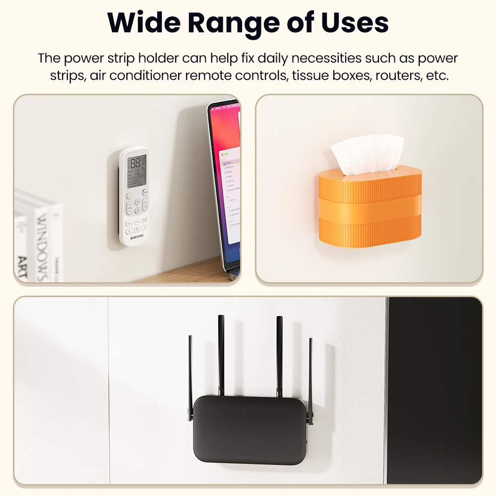 Power Strip Holder 1/2/3 Pcs Desk Charging Cable Organizer Wall-hanging Plug Fixer Self-Adhesive Storage Holders for Room
