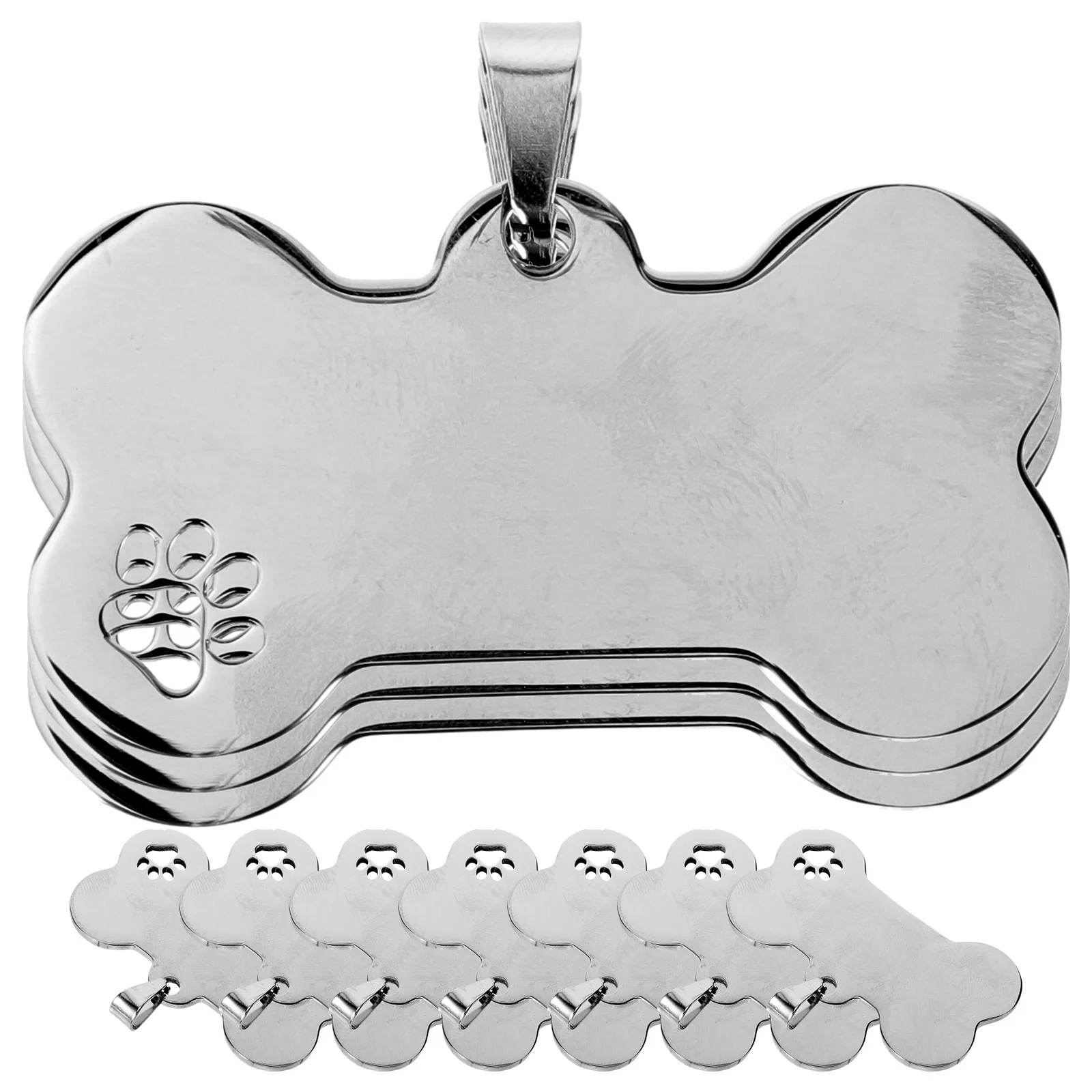 

10pcs Blank Tags Pet ID Tags Stainless Steel Cute Dog Bone Shape Dog Tags Collar Tag
