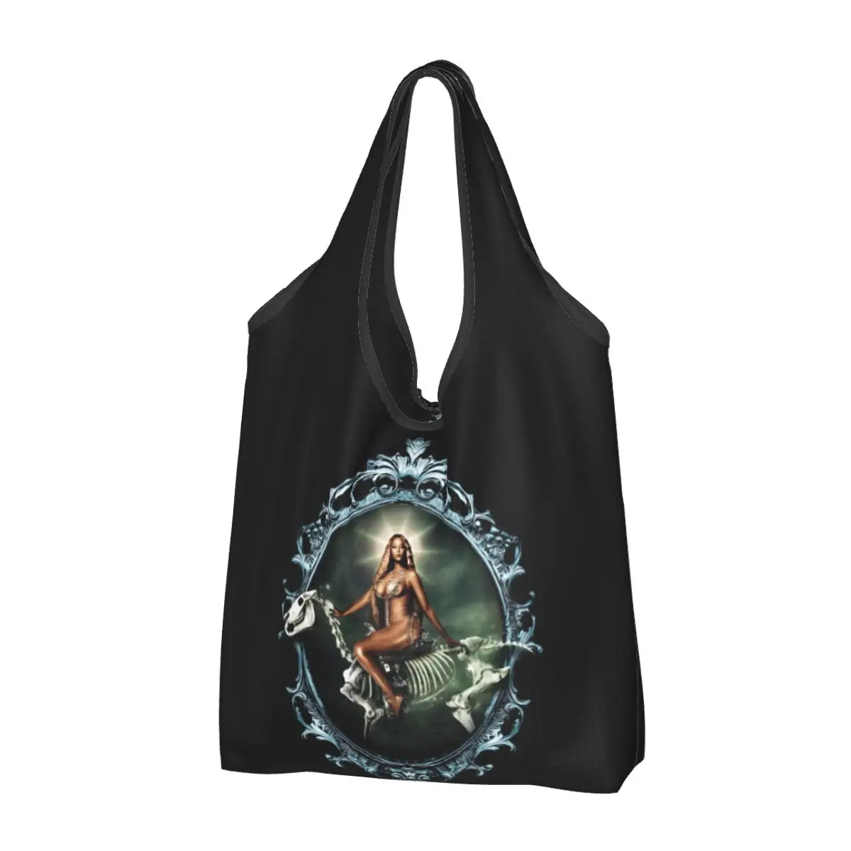 thumbnail image 1 of Bolsas de compras reutilizables con diseño de esqueleto del Renacimiento de Beyoncé, bolsas de supermercado, bolsas de reciclaje con funda, bolsos de mano lavables a máquina, 1 of 4