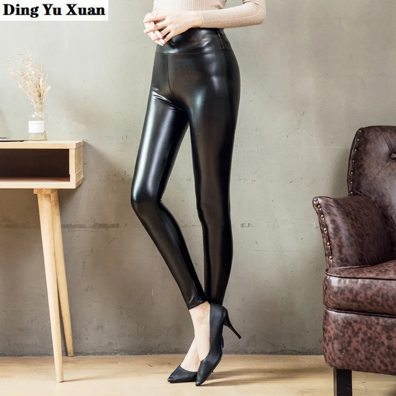 

Warm Thermal Legins Women Push Up Leather Leggings Fleece Pants Woman Autumn Winter Black Pu Leather High Waist Legging Femme