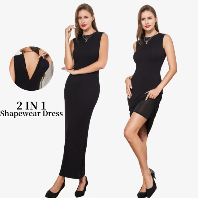 Vestido feminino sem mangas O Neck Bodycon, Construído em Shapewear,  Apertamento da barriga, Levantamento das nádegas, Maxi Club Regata, Vestido  Midi - AliExpress