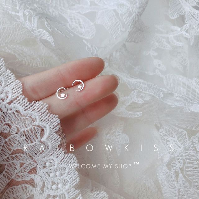 Minimalism Mini S925 Silver Earrings Gold Plated Stud Earring Star Moon Korea Women Earrings 2022 Cute Trend For Teens