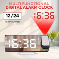 New LED Mirror Projection Alarm Clock Electronic Table Clock Bedside Desk Clock Temperature Date Display Snooze Alarm Clock 1
