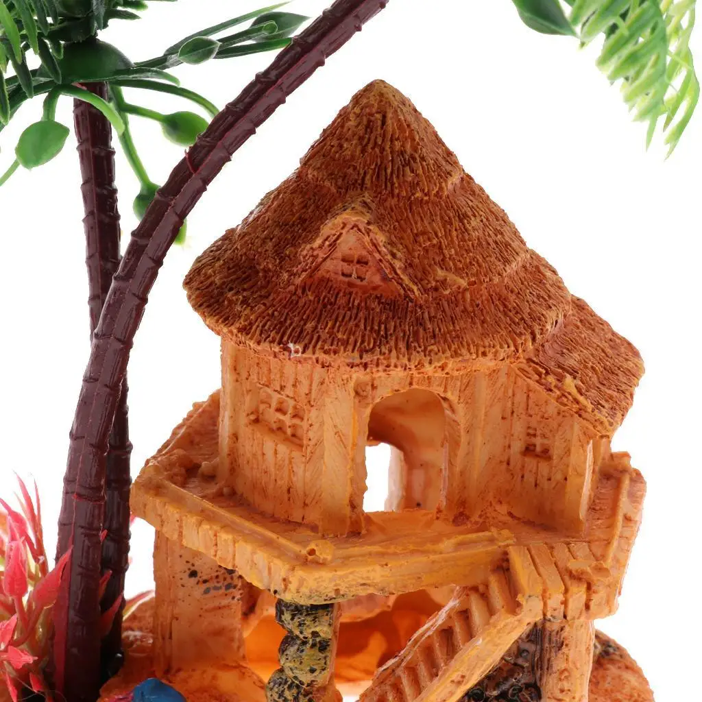 Artificial Coconut Tree Hidden Hut Cave Aquarium Fish Tank Landscape Decor