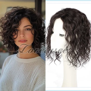 Topper per capelli ricci corti ondulati da 30 CM, 9x14 cm, con clip, in capelli umani, per donne con capelli diradati