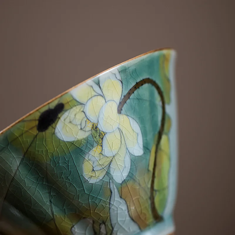 110ml Borneol Glaze Sancai Covered Bowl Hand-painted Lotus Art Ceramic Tea Tureen Tea Maker Gaiwan With Cover Kung Fu Set