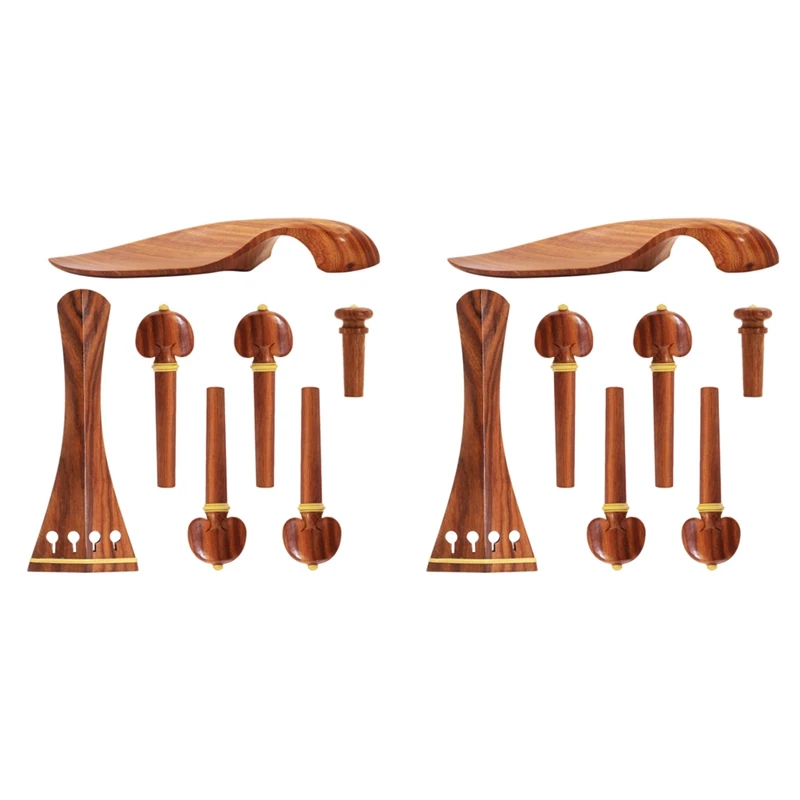 

2 Set 4/4 Violin Kit Full Size Violin Accessories Rosewood Violin Peg Tailpiece Chin Rest End Pin (4/4)