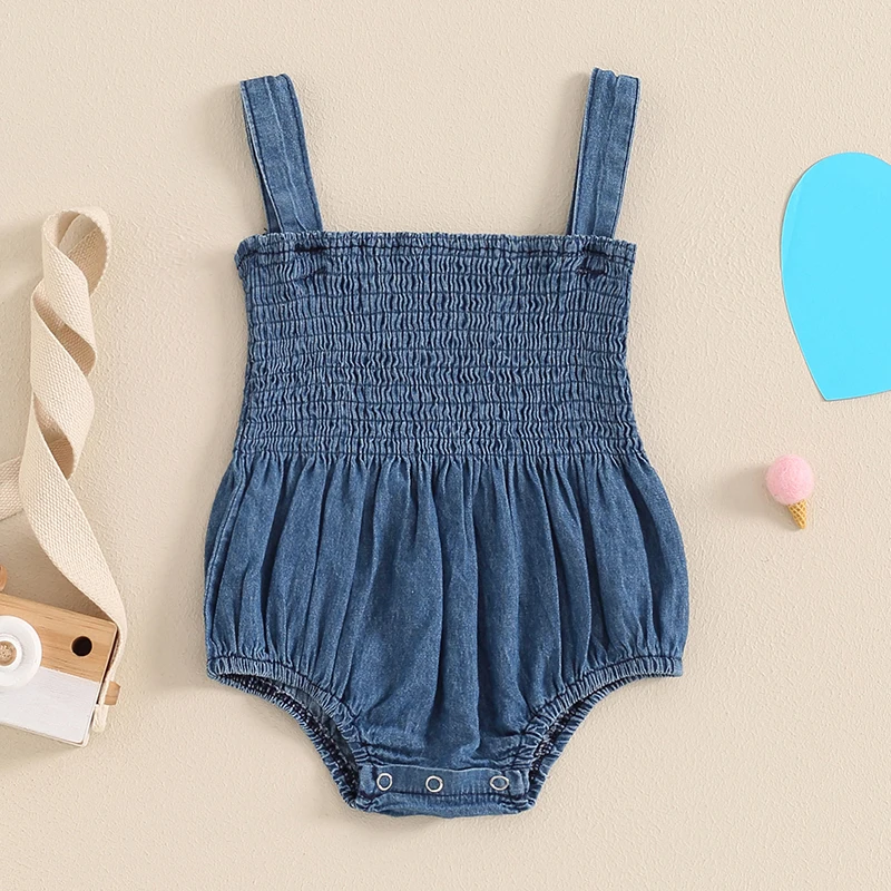 

Sasaerucure Infant Toddler Girl Summer Outfits Sleeveless Dress Romper Denim Jumpsuit Bodysuit