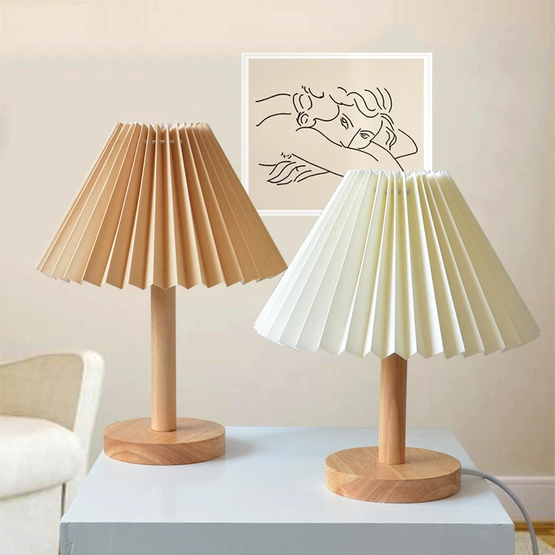 

Vintage Pleated Table Lamp for Bedroom Ins DIY Desk Lamp Home Decor Cute Lamp With led Bulb Bedside Lamp lamparas de mesa