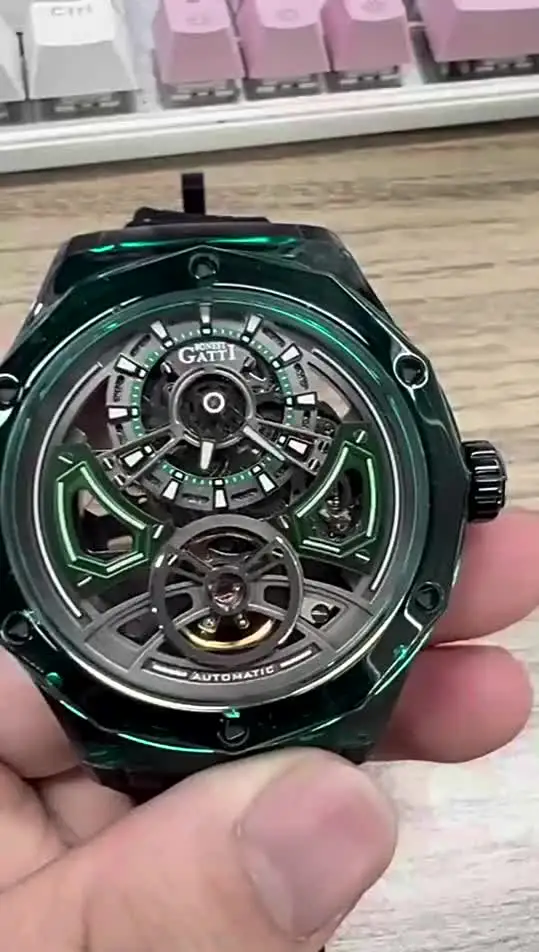 Bonest Gatti 3ATM 防水クリスタルガラスケース機械式時計高級