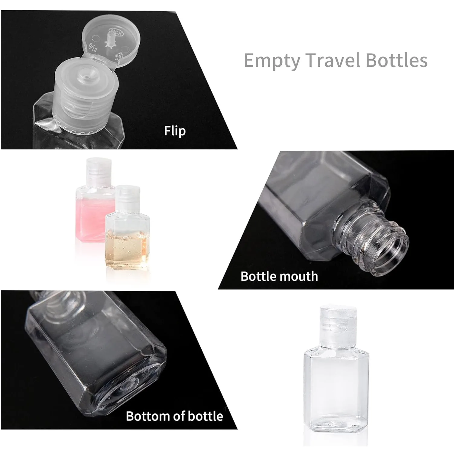 50pcs 1oz Empty Hand Sanitizer Travel Size Bottles,Plastic Mini Clear Refillable Flip-Top Hand Sanitizer Shampoo Containers