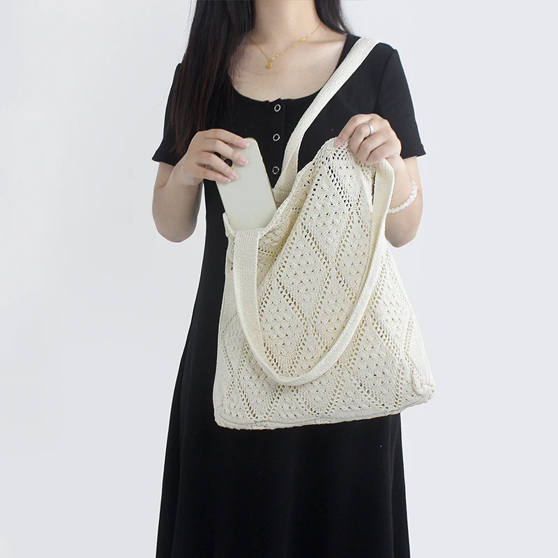 Minimalist Knit Shoulder Bag - Boho Crochet Handbag, Vintage Lace Hollow-Out Purse for Women, Casual Crossbody Sling Bag
