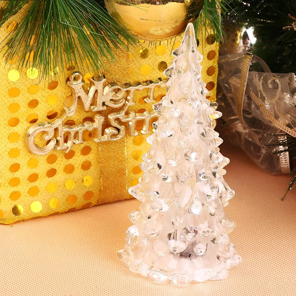 

Рождественская елка со светодиодными лампочками, разноцветная меняющаяся акриловая Хрустальная Рождественская елка, настольная лампа, домашнее рождественское романтическое украшение для дома