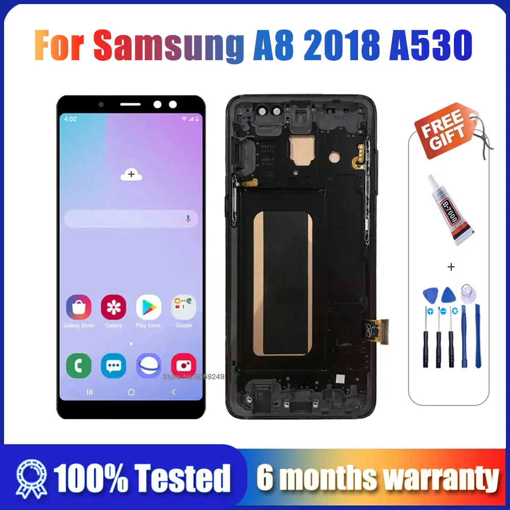 

5.6'' For Samsung Galaxy A8 2018 LCD Display Touch Screen Digitizer Assembly A530 A530F A530F/DS Screen Replacement With Frame