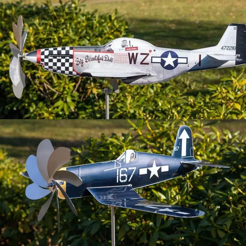 

Airplane Wind Spinner Aircraft Wind Sculpture Weatherproof Stainless Steel Garden Decoration Ornament outdoor accessories