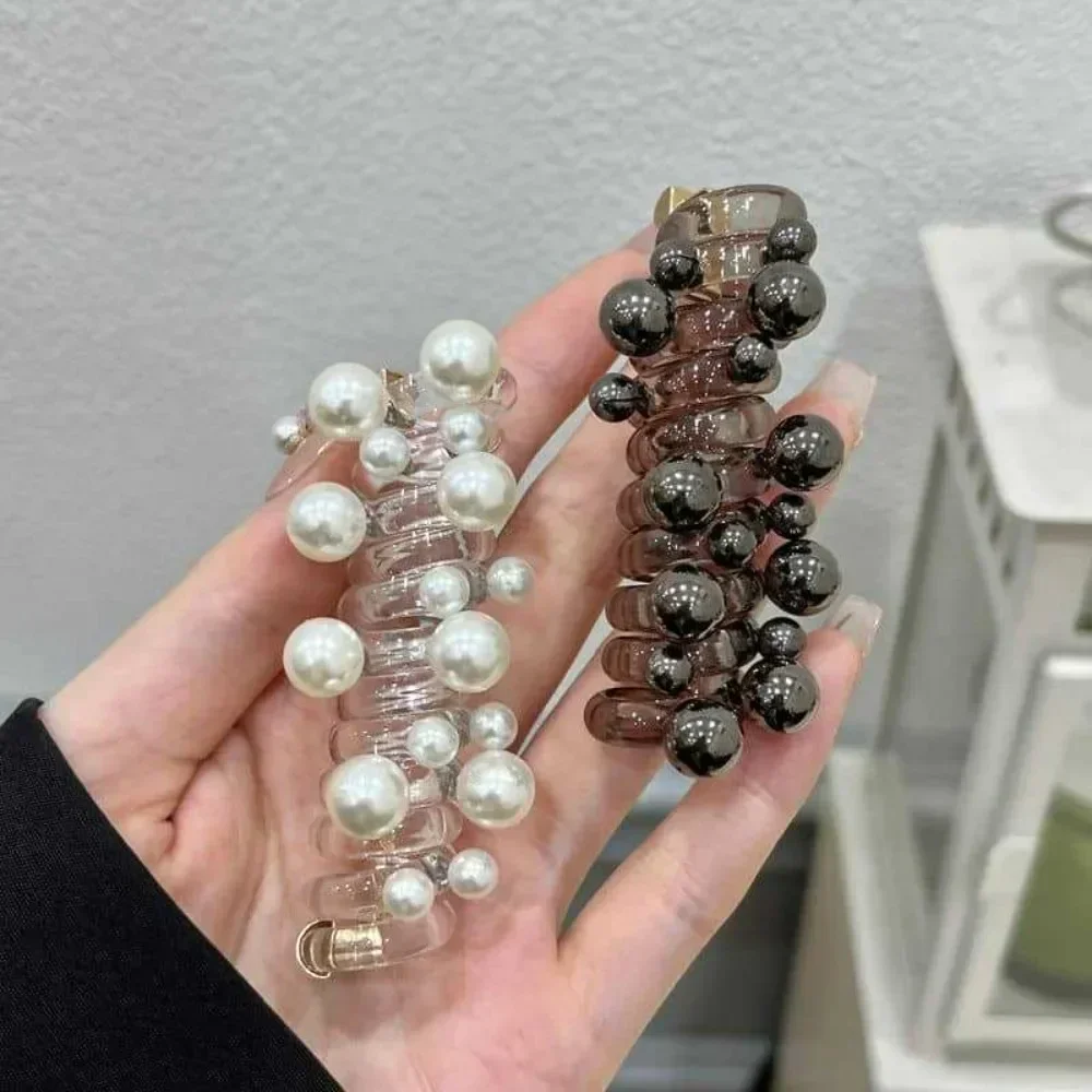 Fashion Telephone Wire Elastic Hair Band Pearl Bubble Braid Spiral Rubber Band Hair Accessories Hair Band Women