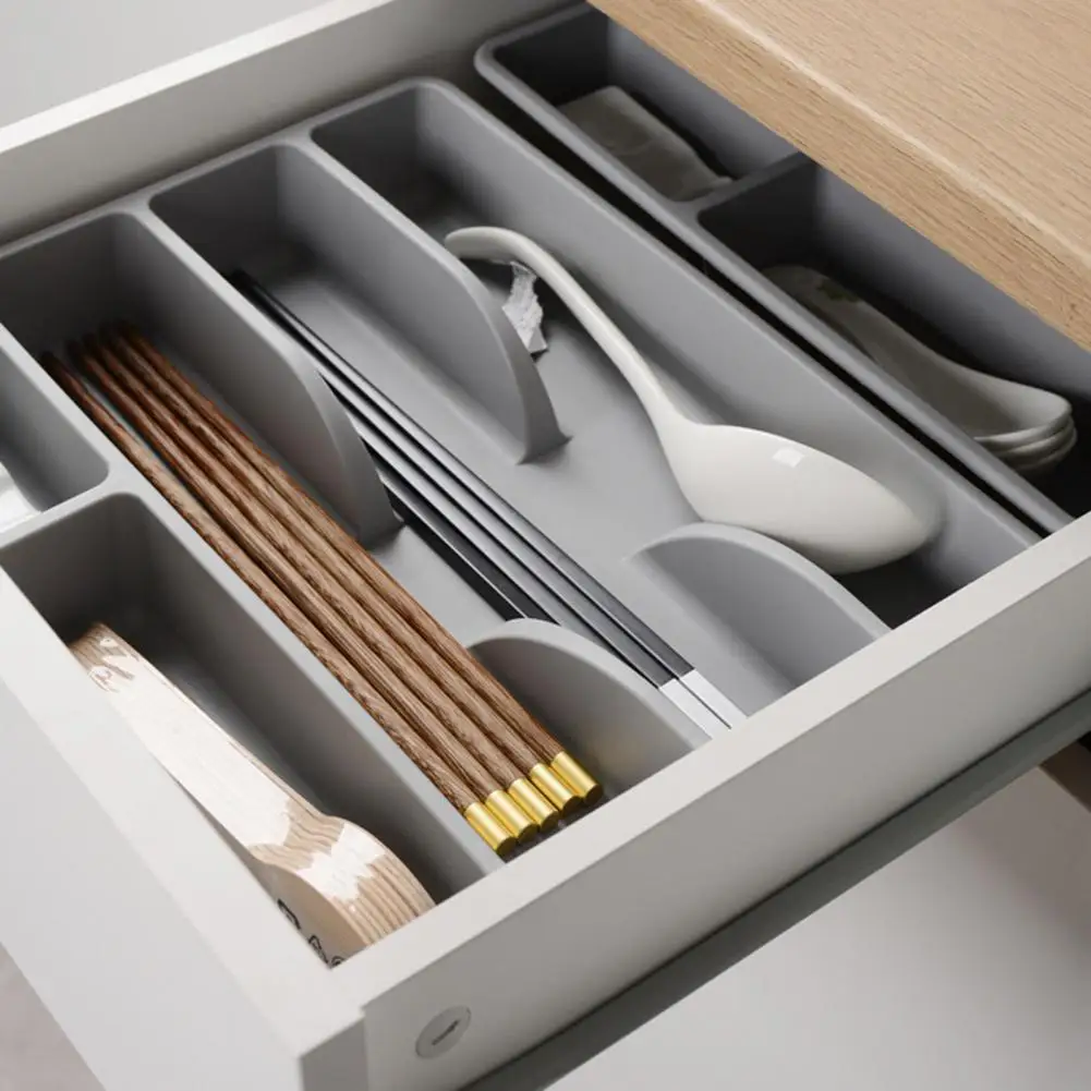 Cutlery Organizer Storage Box Storage Tray Cutlery Storage Box Classification Large Capacity Multi Compartments Utensil Organizer Tray Compact Drawer Utensil Caddy