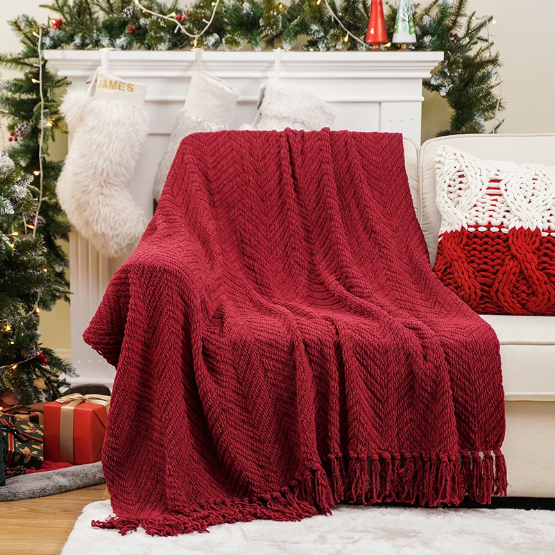 Battilo Chenille Knitted Throw Blanket for Couch Soft Thick Decorative Sofa Blanket Plaid Bed Throws Spring Living Room Decor