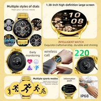Nouveau montre intelligente de luxe en acier doré hommes 1.38 pouces écran HD Smartwatch femmes sommeil BT appel IP68 montre de sport étanche podomètre 6