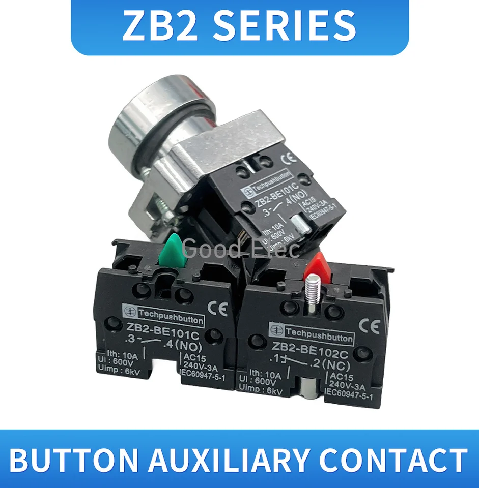 Shamrock RB2-BE102 Normally Closed Contact Block Switch - Red Button AC/DC 2 thumbnail image