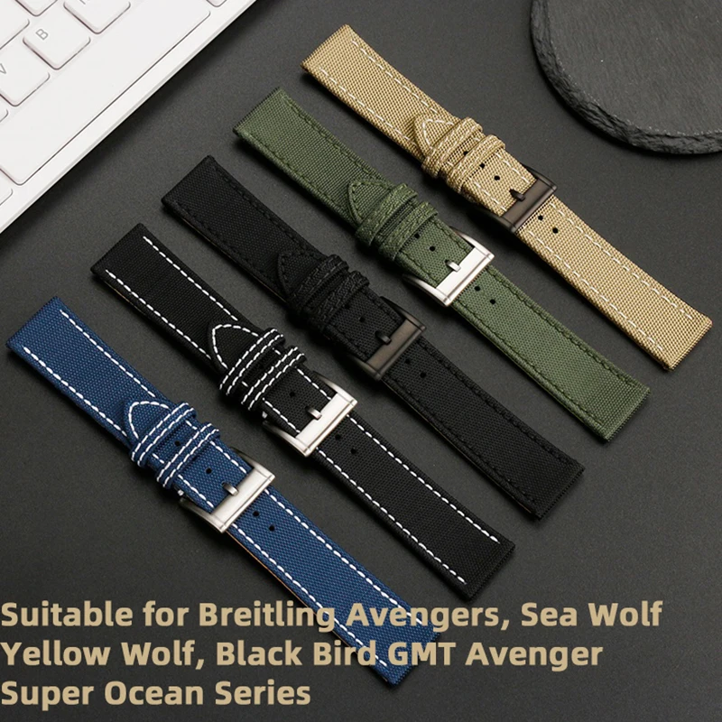 Adatto Per Breitling Avengers, Sea Wolf, Yellow Wolf, Black Bird Gmt Avenger Super Ocean Series Cinturino In Pelle 22M
