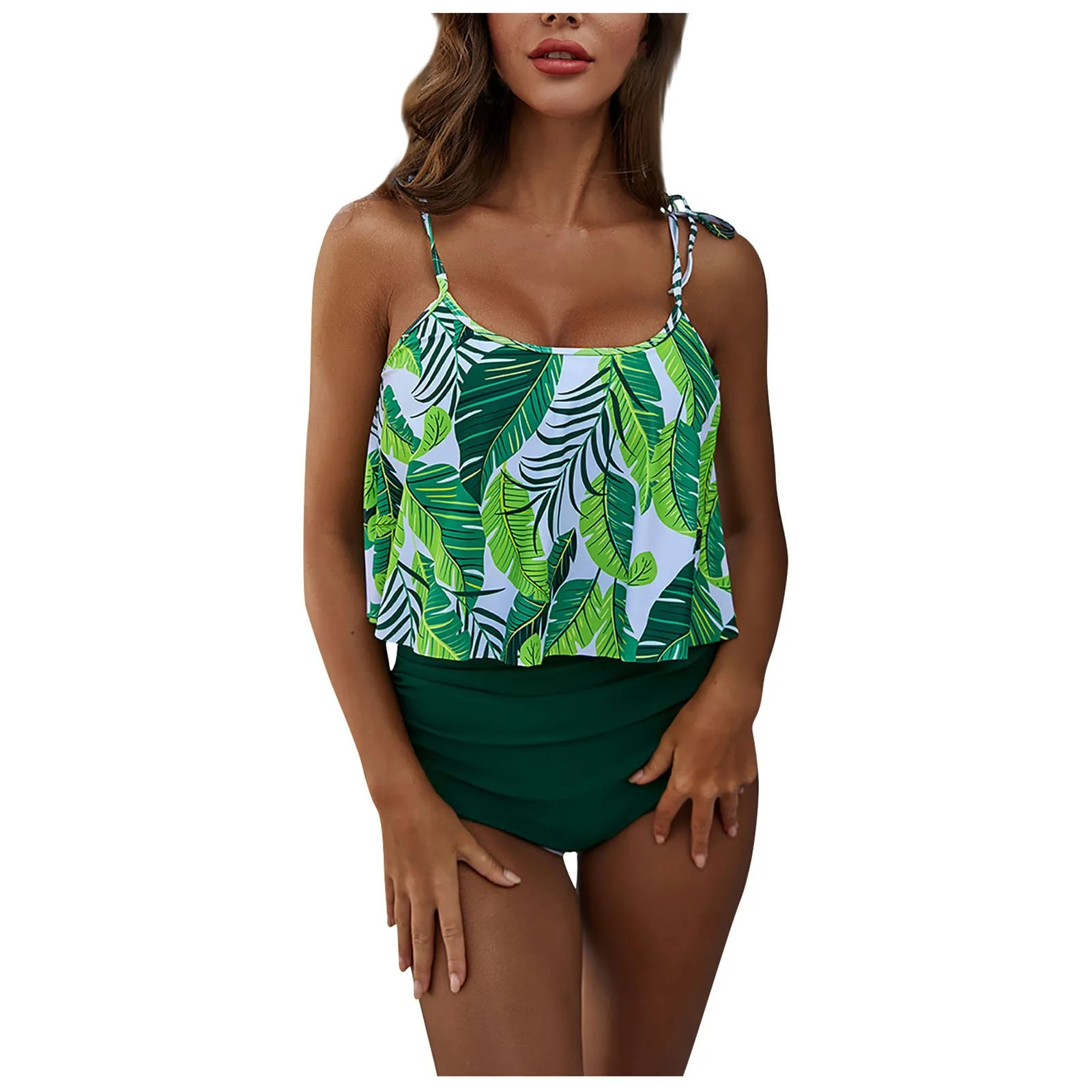 

2023 Новый женский купальник большого размера с высокой талией, сплошной купальник с боковыми разрезами, комплект из двух предметов, Женская пляжная одежда с оборками для девочек Y2k 키