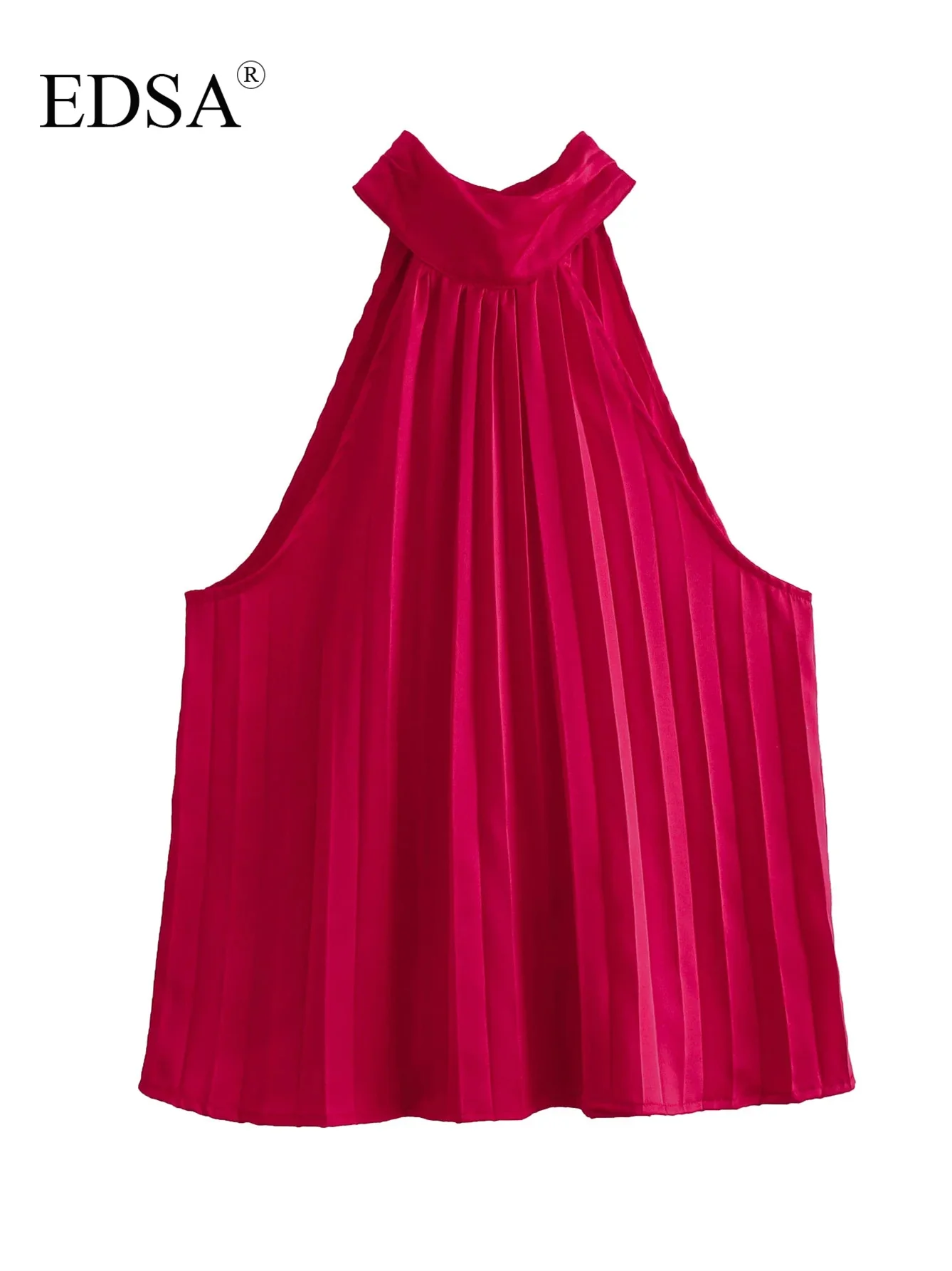 

Женская плиссированная водолазка EDSA, красный пуловер без рукавов, повседневный праздничный Топ для девушек в уличном стиле, лето 2024