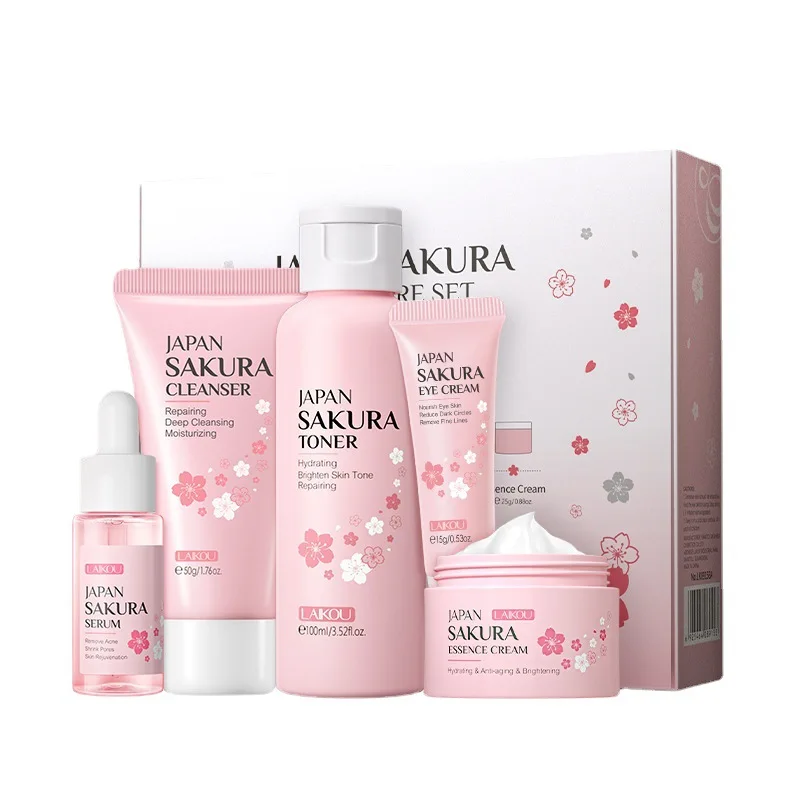 

Moisturizing Hydrating Cherry Blossom Skin Care Collagen Eye Cream Essence Facial Cleanser 5-piece Gift Box Toner Cream