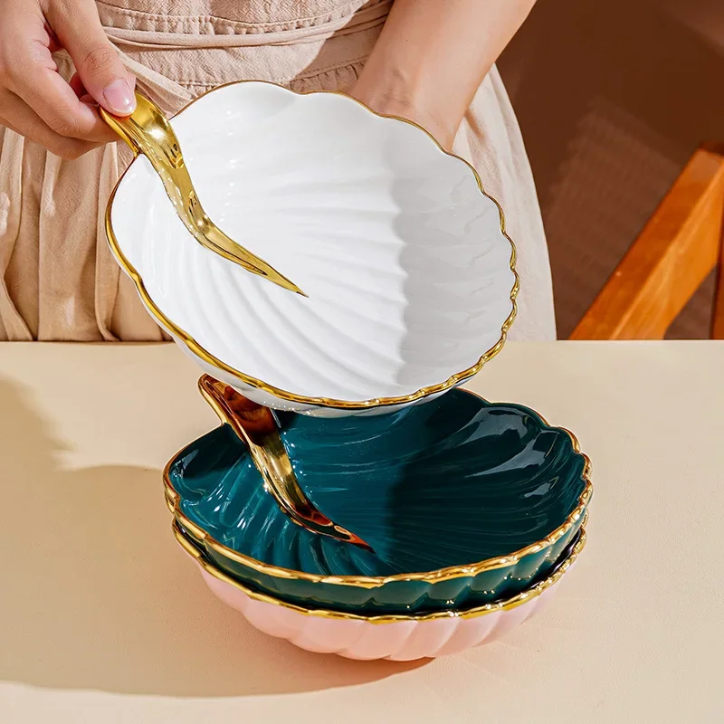 European Classical Ceramic Phnom Penh Leaf Fruit Tray Home Living Room Dim Sum Candy Snack Tray Modern High-value Dessert Bowl 5