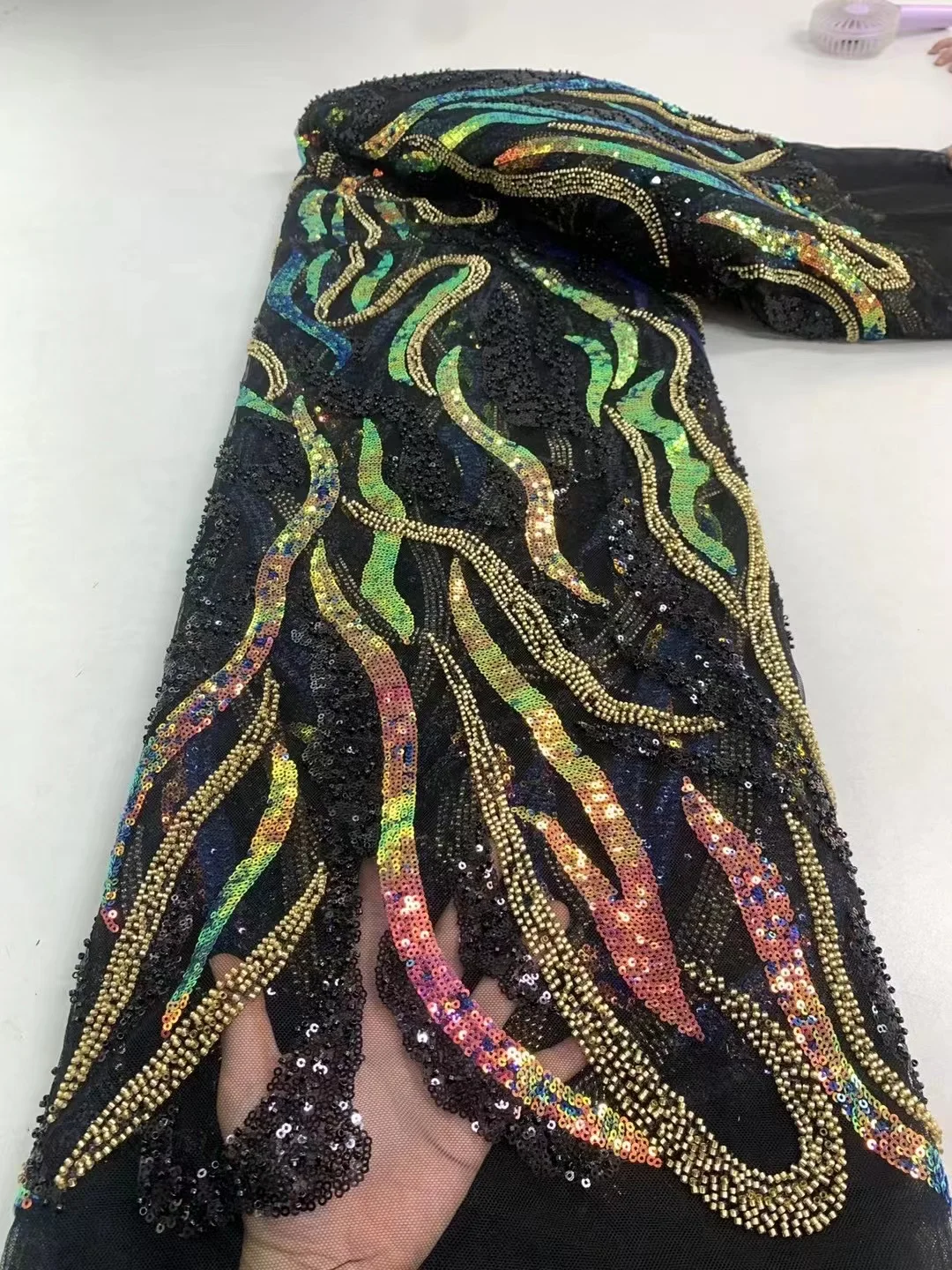 

Luxurious African Groom Sequins Lace Fabric High Quality 2023 Heavy Beads Embroidery French Tulle Lace Nigerian Wedding PL041-3