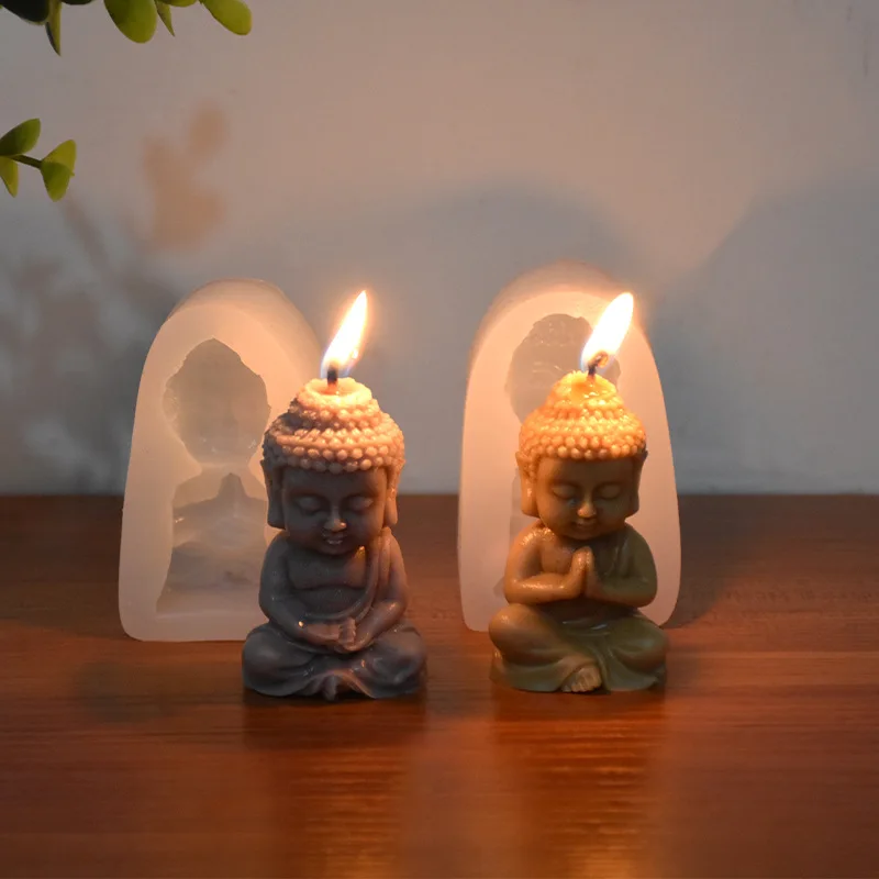 Silicone candle mold Little Buddha Candle Silicone Mold DIY Amitabha Buddha Shape Chinese Elements Handmade Candle Decoration