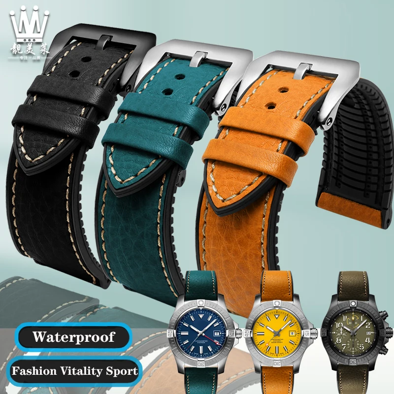 20Mm 22Mm 24Mm Cinturino Inferiore In Silicone Di Vacchetta Italiana Per Breitling Avenger Super Ocean Tudor Bay Omega Cinturino In Gomma In Pelle